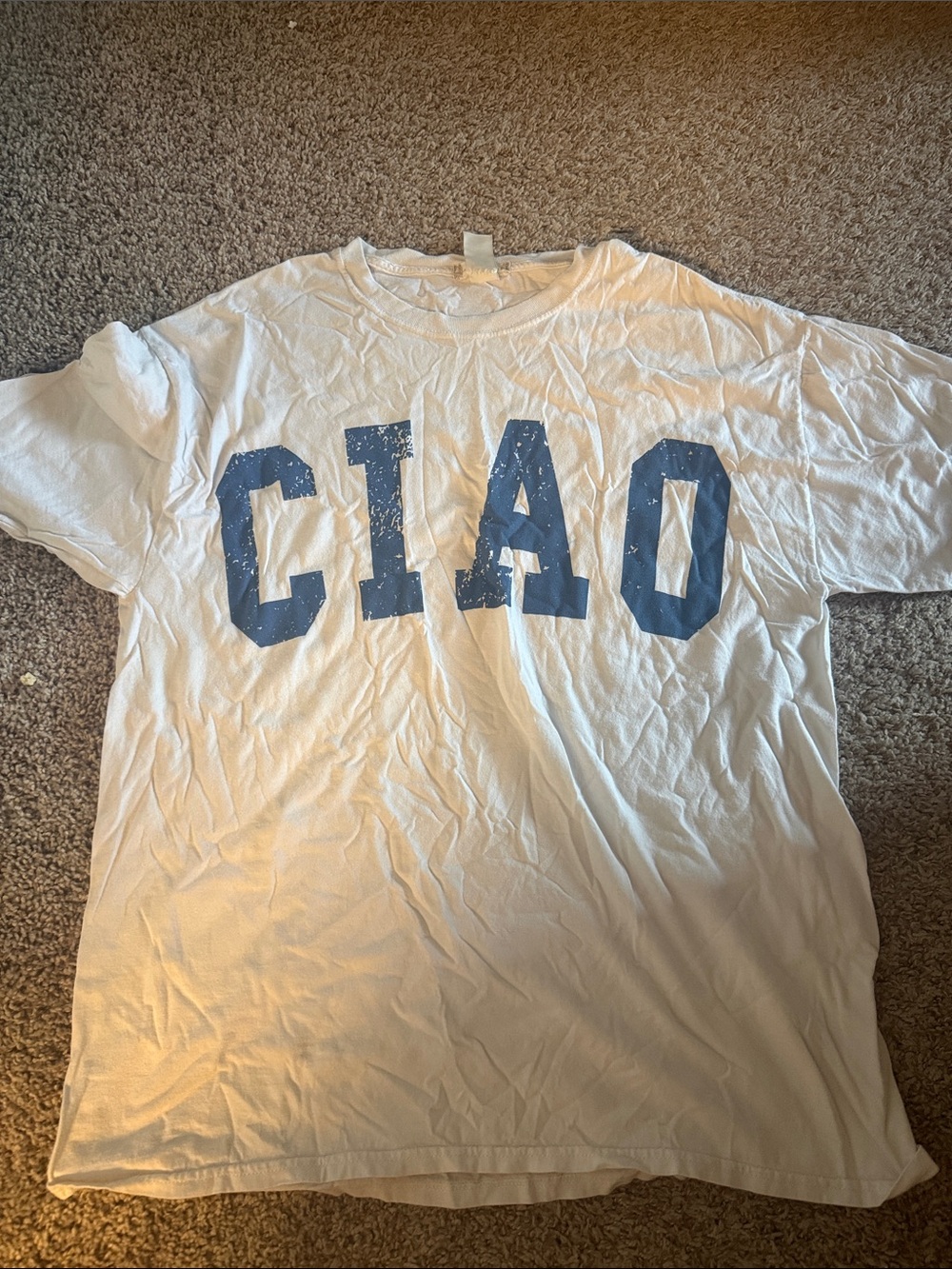 Altar'd State White Tee with Blue 'CIAO' Graphic